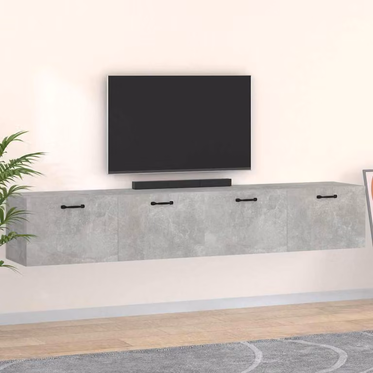 Set di 2 mobili da parete vidaXL in multistrato, colore grigio cemento, stile moderno, L 100 x P 36,5 x H 35 cm