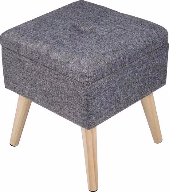 Pouf imbottito grigio con vano portaoggetti, poggiapiedi, 32x36,5 cm, lino