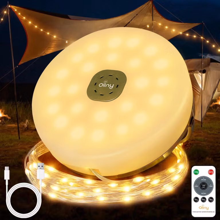 Catena luminosa da campeggio, 10 metri, arrotolabile, ricaricabile tramite USB, 8 modalità