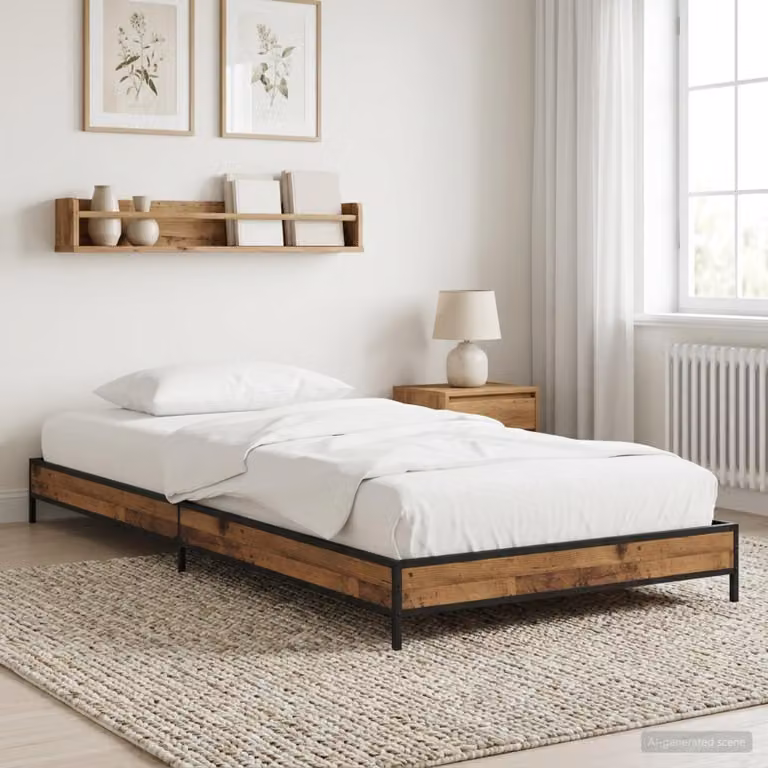 Struttura del letto moderna vidaXL in legno e metallo, colore marrone e nero, L/P/H: 200 x 80 x 83 cm