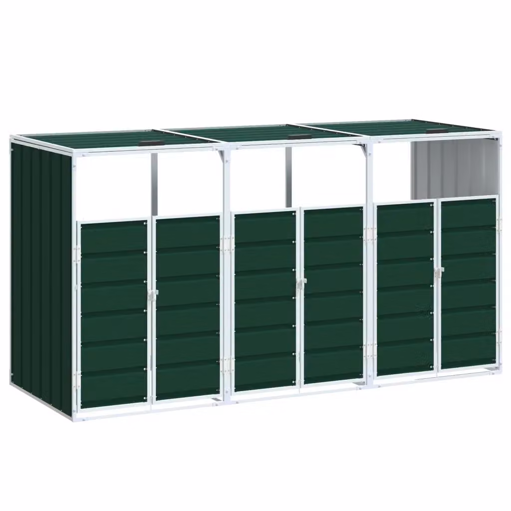 Copribidone con Ruote vidaXL per 3 Bidoni in Acciaio Verde L/P/H: 216 x 81 x 115 cm – 2