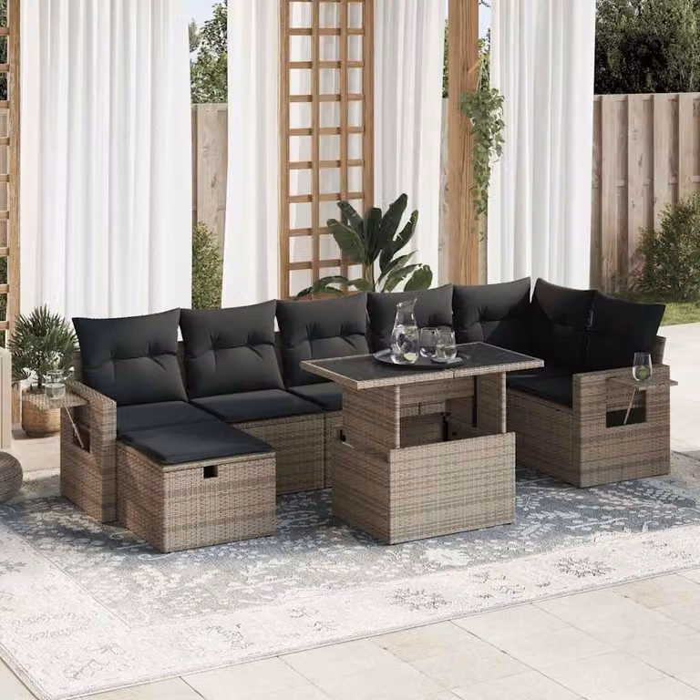 Maison Exclusive - Set da giardino 8 pezzi con cuscini grigio in polyrattan