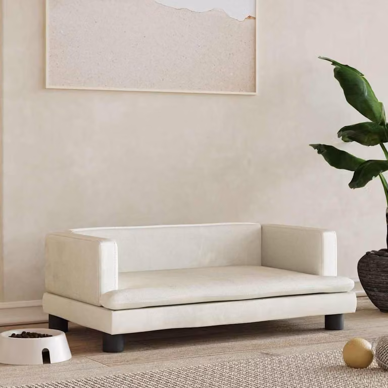 vidaXL Lettino per Cani in Velluto Beige con Struttura in Legno L 80 x P 45 x H 30 cm
