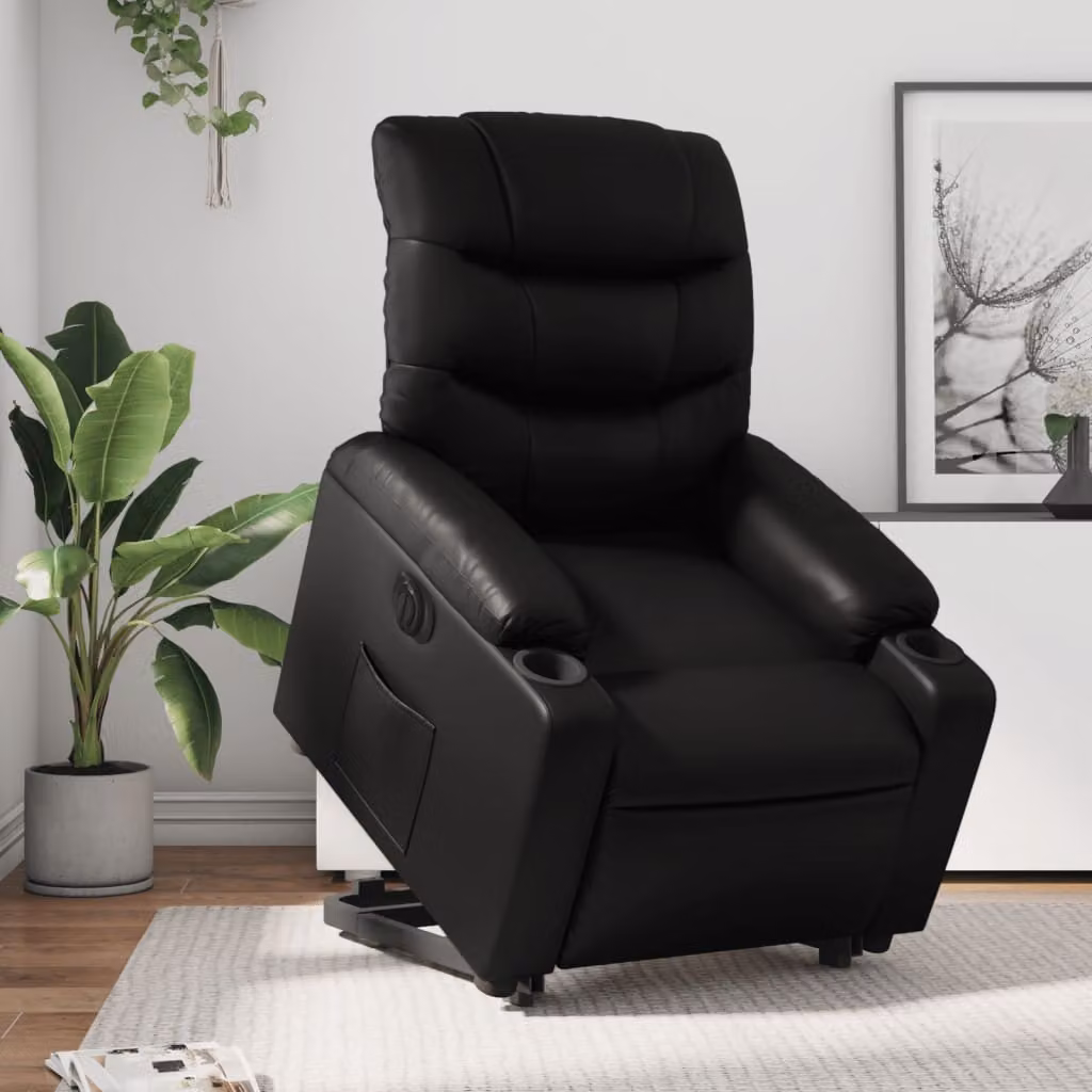 Poltrona Alzapersona Reclinabile Elettrica vidaXL in Similpelle Nera con Supporto per Senior – 1