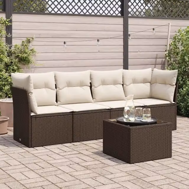 Set Divano da Giardino 5 pz con Cuscini Marrone in Polyrattan 3249082