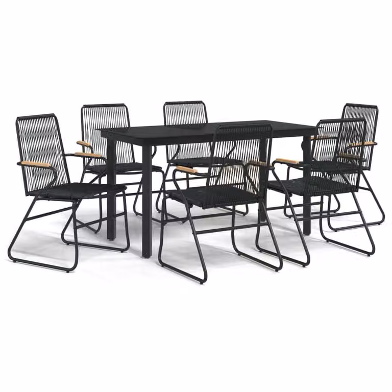 Set da Pranzo da Giardino 7 pz Nero in Rattan PVC