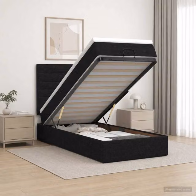 Letto ottomano moderno vidaXL con materasso e base a sollevamento, colore nero, L 100 x P 200 cm