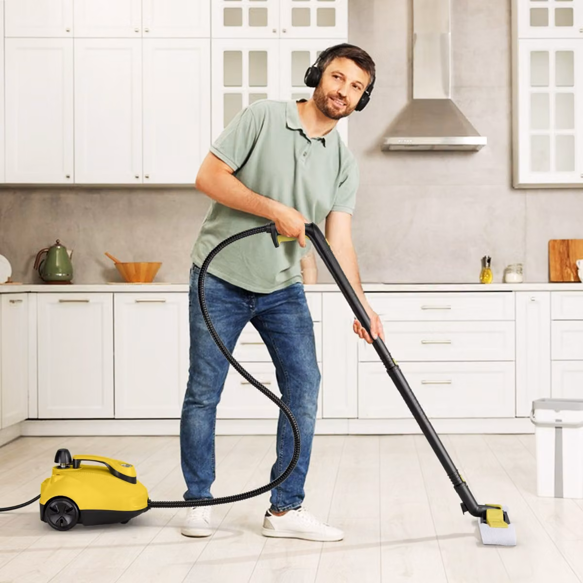 Costway Pulitore a vapore portatile da 2000W per pavimenti, finestre e tappeti, Grigio e Giallo