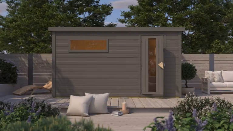 Saunahaus Hytti 6: Colore Grigio Terra: Stufa finlandese da 9 kW + centralina Easy Finnisch. Colore: Grigio Terra. Stufa per sauna: 9 kW, stufa finlandese + centralina Easy Finnisch