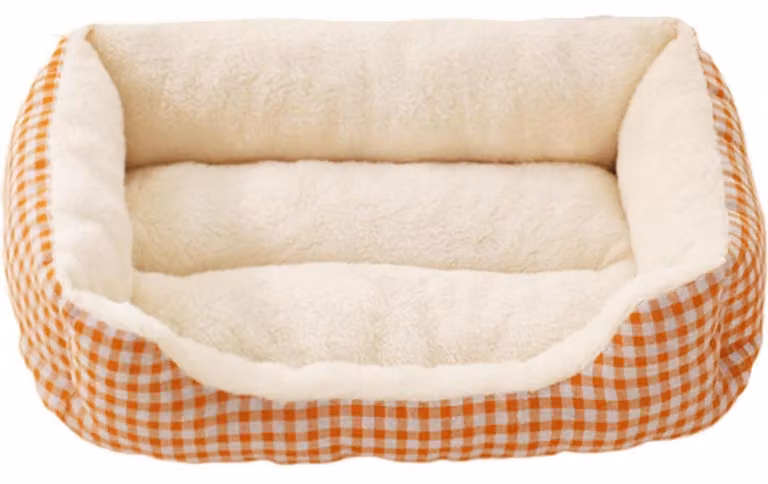 Cuccia per cani rettangolare, morbida e in peluche, ideale anche per gatti, colore arancione, dimensioni 53x38x12,5 cm