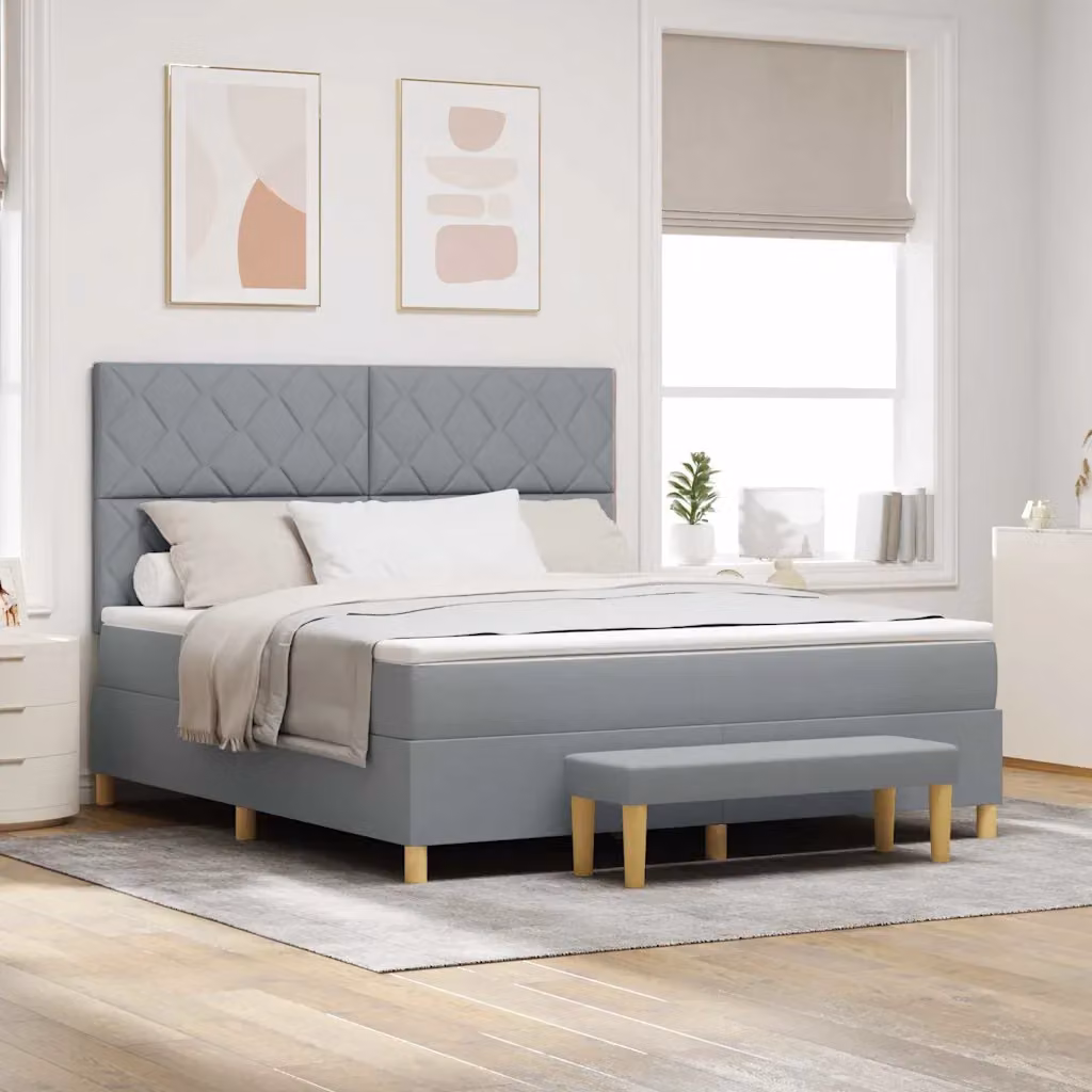 Letto a molle con testiera vidaXL in tessuto grigio, L: 180 cm, P: 200 cm, H: 203 cm