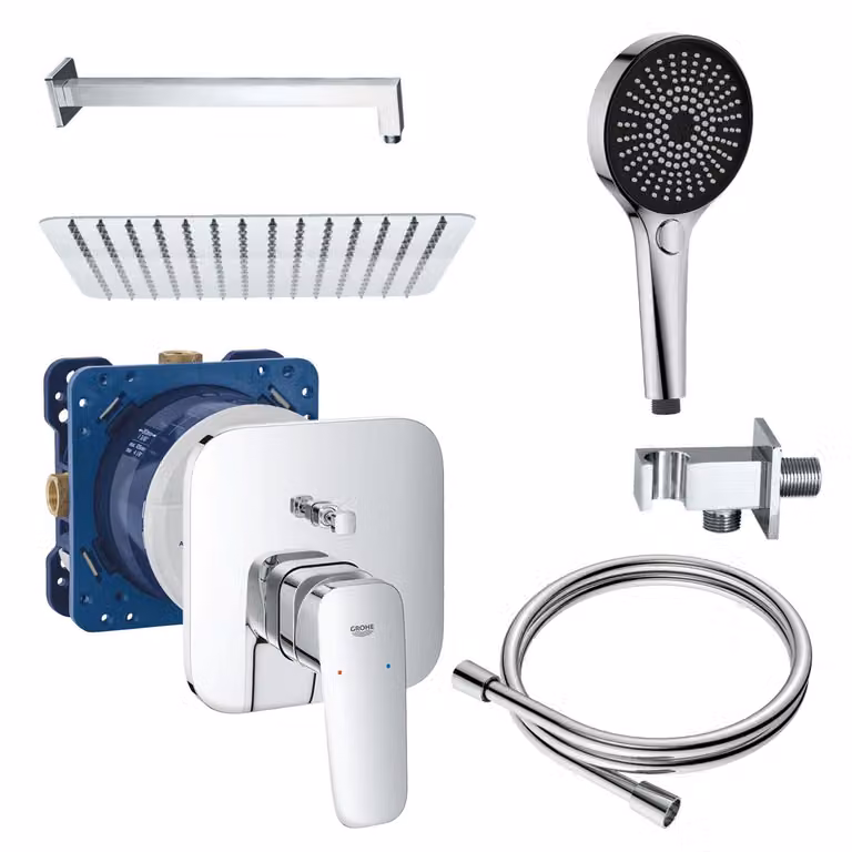 Set doccia BELVIT, completo di Grohe Rapido SmartBox, miscelatore per vasca Grohe Cubeo – include doccia a pioggia, soffione manuale e tubo flessibile