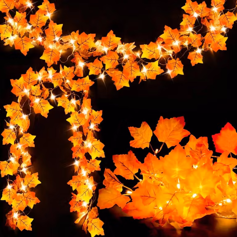 Decorazioni autunnali [confezione da 2] - Ghirlanda autunnale illuminata, 6 metri, 40 LED, decorazioni per il Ringraziamento, luci per Halloween