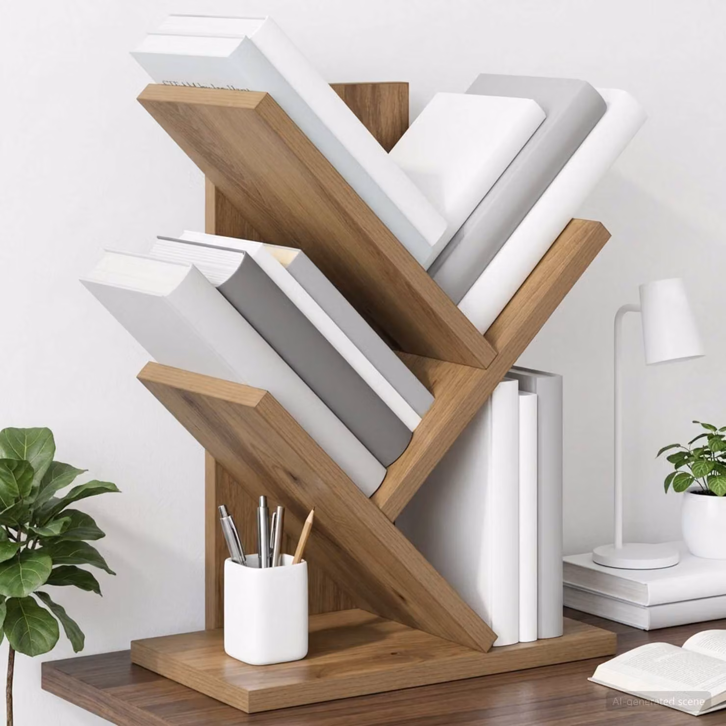 Scaffale per Libri a Forma di Albero vidaXL con 3 Strati, Colore Marrone, L 30 cm x P 18 cm x H 40 cm