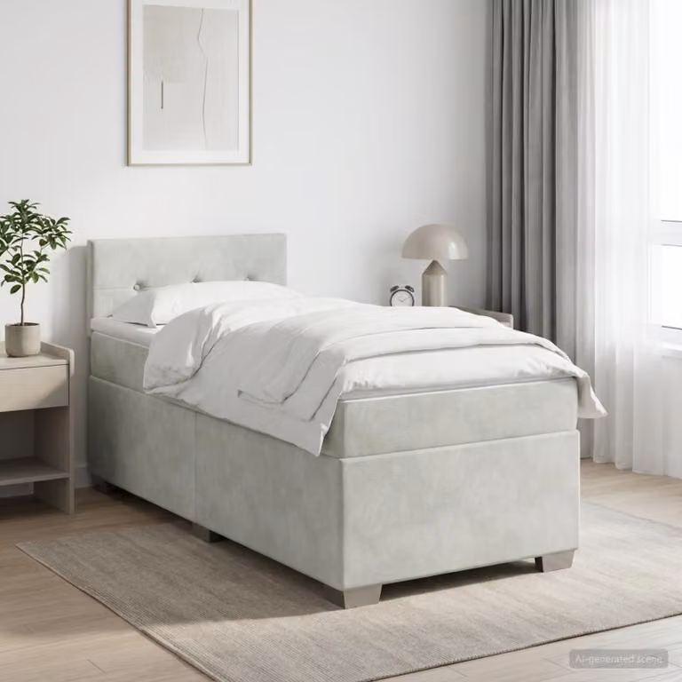 Letto box spring con materasso vidaXL in tessuto grigio e bianco, L/P/H: 90 x 200 cm