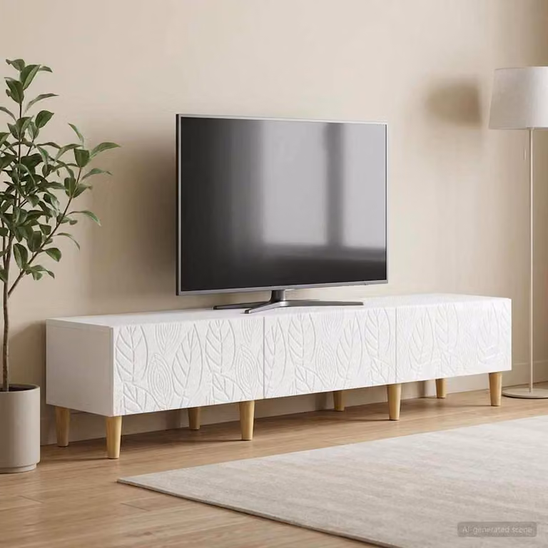 Mobile TV vidaXL Bianco Lucido in Legno MDF L: 147 cm, P: 34,5 cm, H: 30 cm