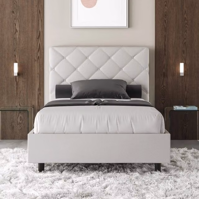 Letto imbottito Priya Ityhome in similpelle bianco con rete, L/P/H: 130 x 200 x 145 cm – 1