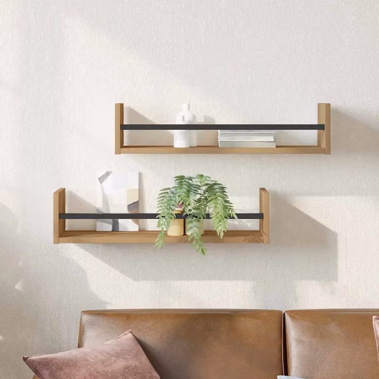 Set di 2 scaffali da parete vidaXL in stile moderno, colore marrone, L: 60 cm, P: 16 cm, H: 14 cm