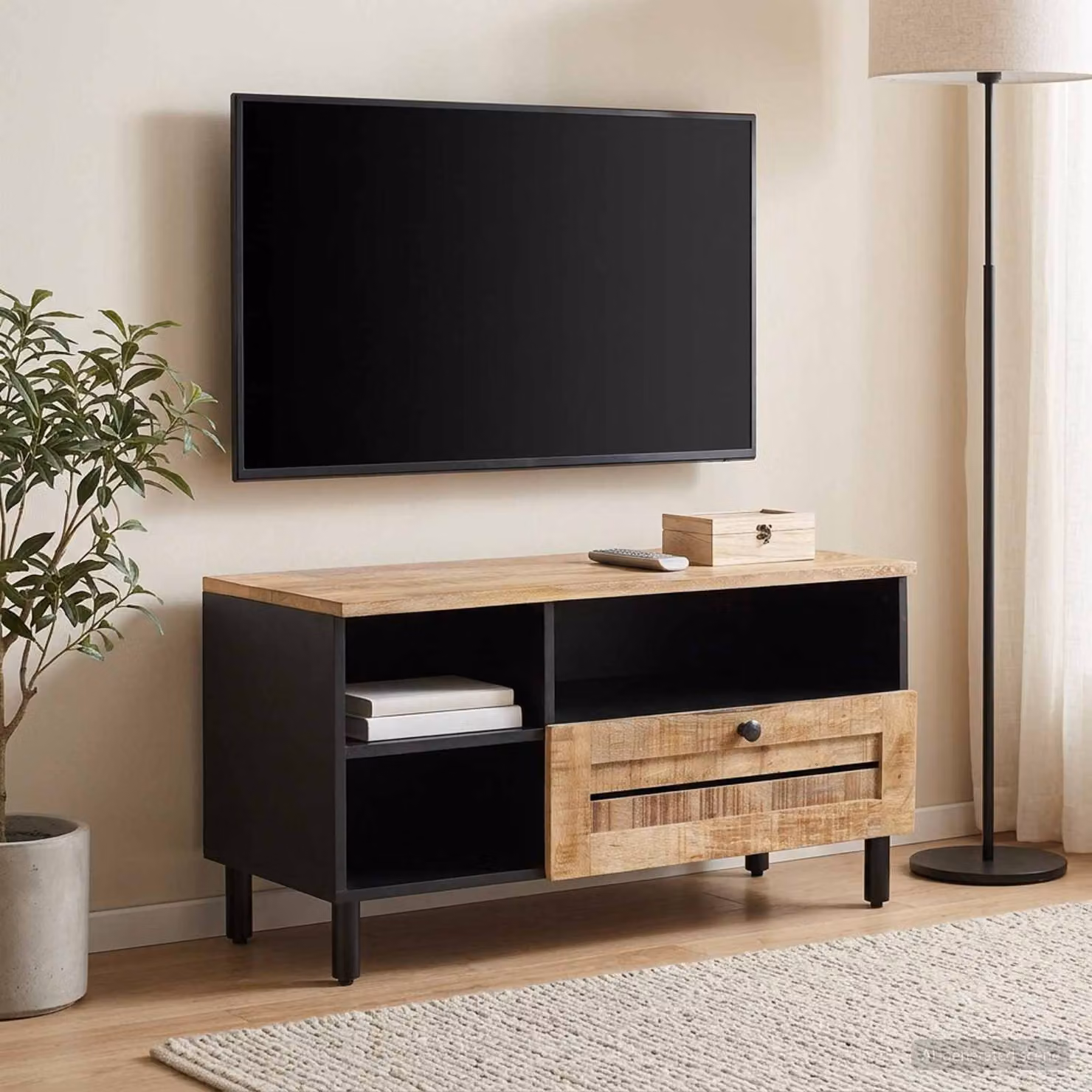 Armadio di stoccaggio moderno vidaXL in legno di mango marrone con cassetto L: 80 cm, P: 33,5 cm, H: 46 cm
