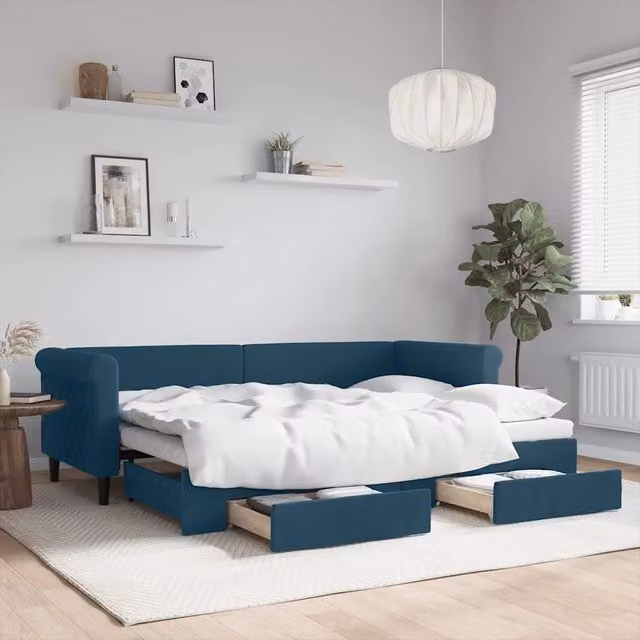 Divano Letto Estraibile con Cassetti-Sofa Letto-Daybed Blu 80x200 cm in Velluto 976836