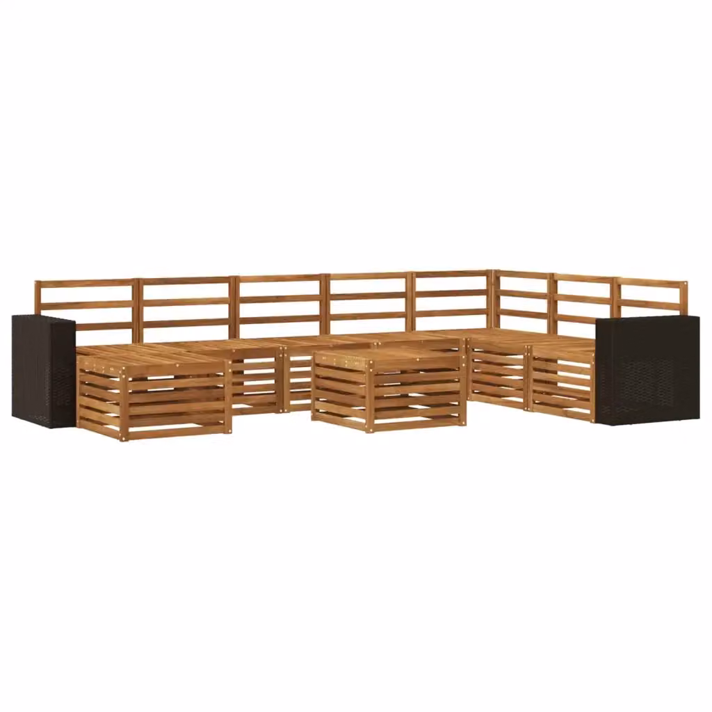 Set di divani da esterno vidaXL a forma di U in legno di acacia massello marrone con cuscini inclusi per giardino e terrazza – 2