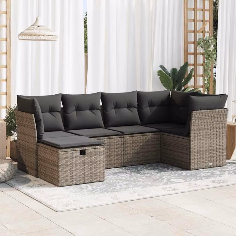 Set Divano da Giardino vidaXL 6 pz a Forma a L con Cuscini Grigio in Polyrattan e Struttura in Metallo