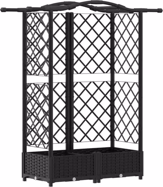 Letto rialzato per fiori e piante DESIGN IN con griglia e tetto, colore nero, L 124 cm x P 40 cm x H 126 cm