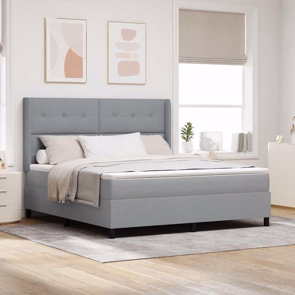 Maison Exclusive - Letto boxspring con cuscini, grigio chiaro, 200 x 180 cm, tessuto