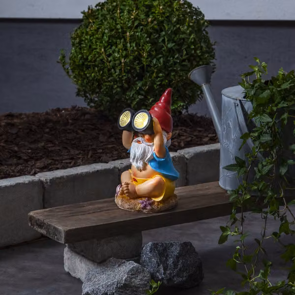 Figura solare a LED "Gnomy", nano con binocolo