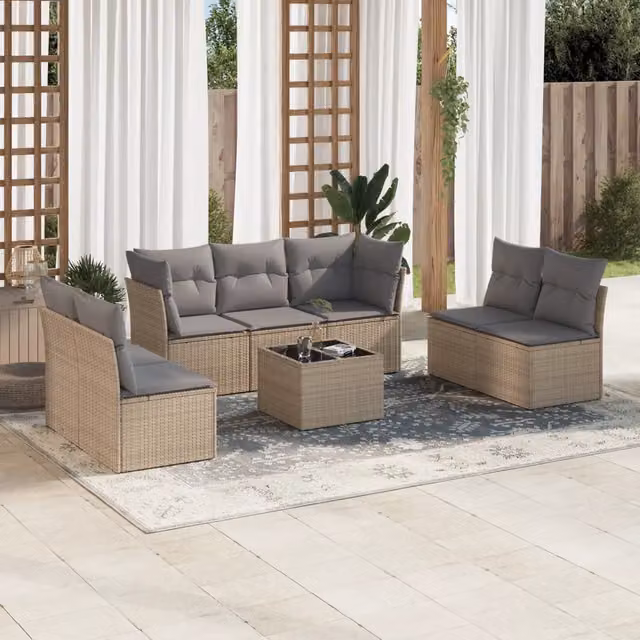 Set Divano da Giardino 8 pz con Cuscini Beige in Polyrattan 3217419