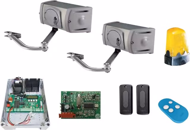 Kit di automazione per cancelli battenti a 2 ante CAME FERNI U1274 nei colori blu e grigio