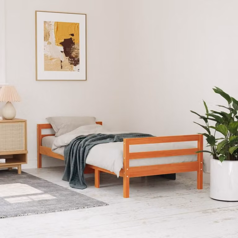Letto in legno di pino vidaXL senza materasso, colore marrone cera, L/P: 200 x 90 cm