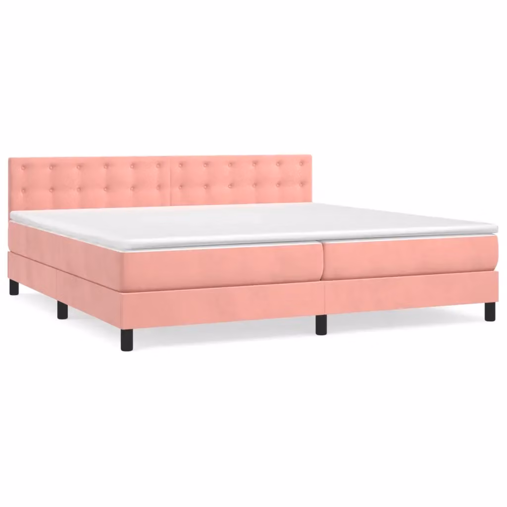 Letto matrimoniale con giroletto a molle e materasso ibrido vidaXL in velluto rosa e bianco L/P: 200 x 200 cm – 2