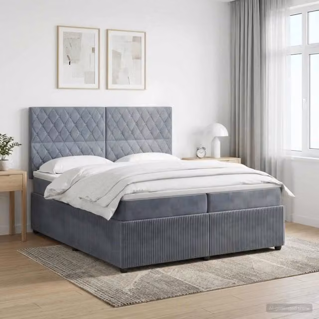 Letto Box Spring vidaXL con Materasso Ibrido e Illuminazione LED, Grigio e Bianco, L/P: 200 x 200 cm – 1