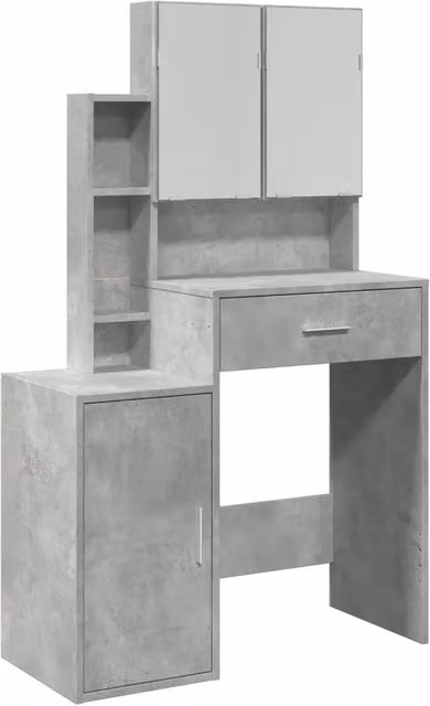 Toeletta con tavolo da trucco e armadietto in MDF laminato grigio, L 80 x P 35 x H 132 cm