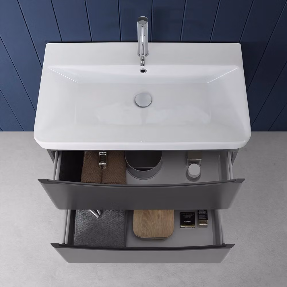 Mobile bagno sospeso Inbagno antracite lucido con cassetti e ante soft close L: 80 cm, P: 46 cm, H: 60 cm – 2
