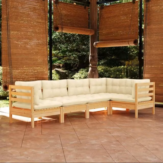 Set Divani da Giardino 5 pz con Cuscini Crema Massello di Pino 3096382