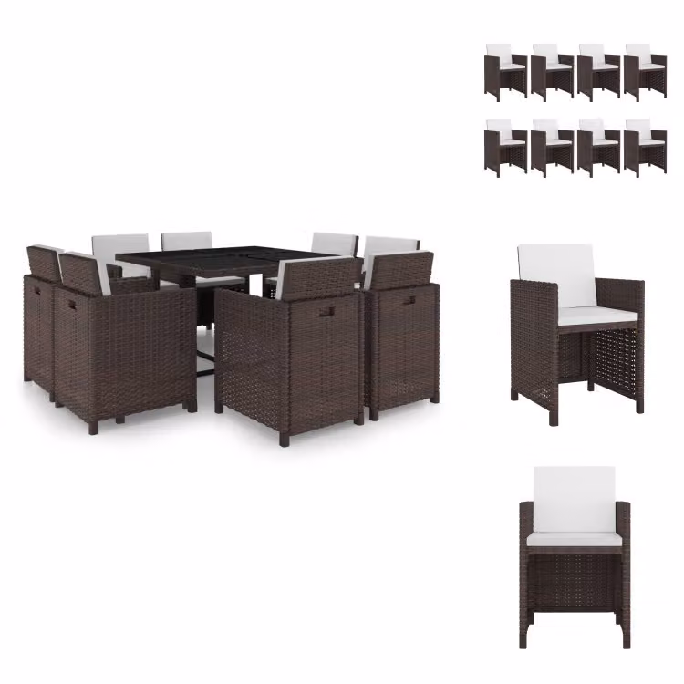 vidaXL set da pranzo da giardino 9 pezzi con cuscini in poly rattan marrone - Set di mobili da giardino