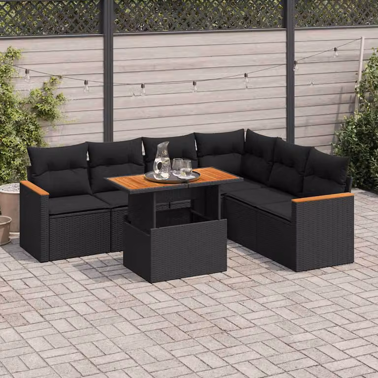 Maison Exclusive - Set Divani da Giardino con Cuscini 7pz Nero Polyrattan Acacia