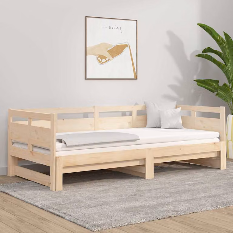 vidaXL Dormeuse Estraibile in Legno Massello di Pino Marrone L/P/H: 203.5 x 160 x 66 cm (2 unità da 80x200 cm)