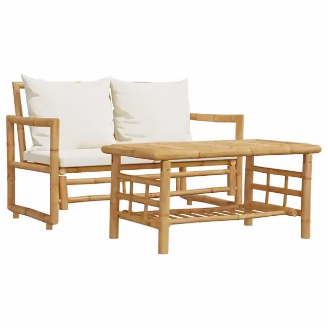 Set di divani da giardino 2 pz | Set Salotto da Giardino con cuscini in bamb¨´