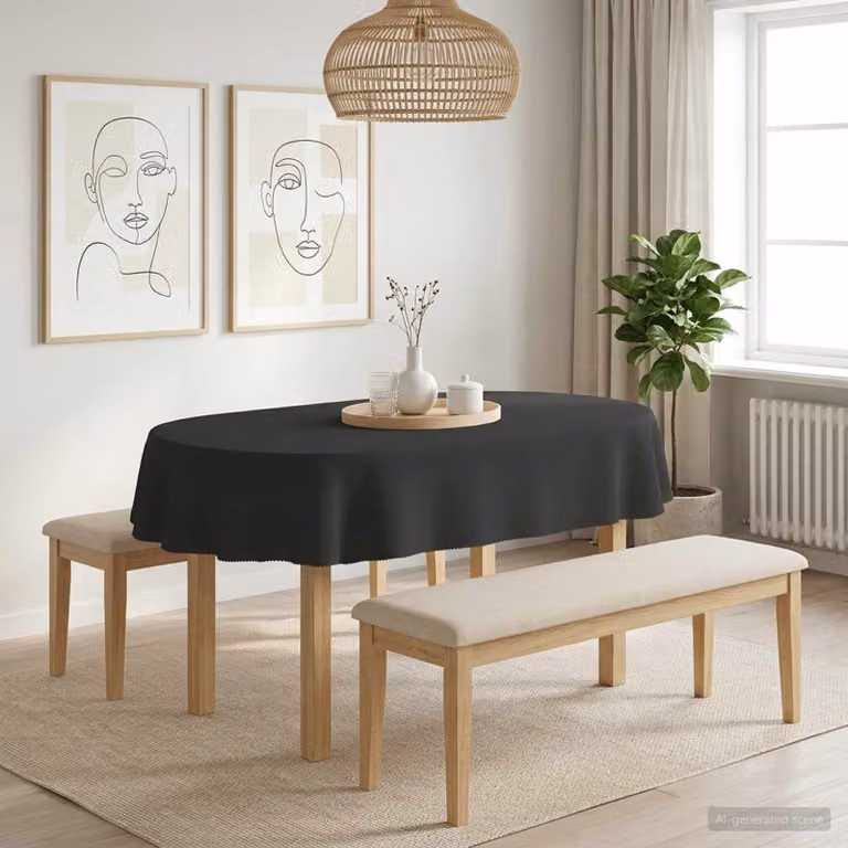 Tovaglia da Tavolo Ovale vidaXL in Poliestere Grigio Scuro, Idrorepellente e Lavabile in Lavatrice, L: 220 cm x P: 130 cm