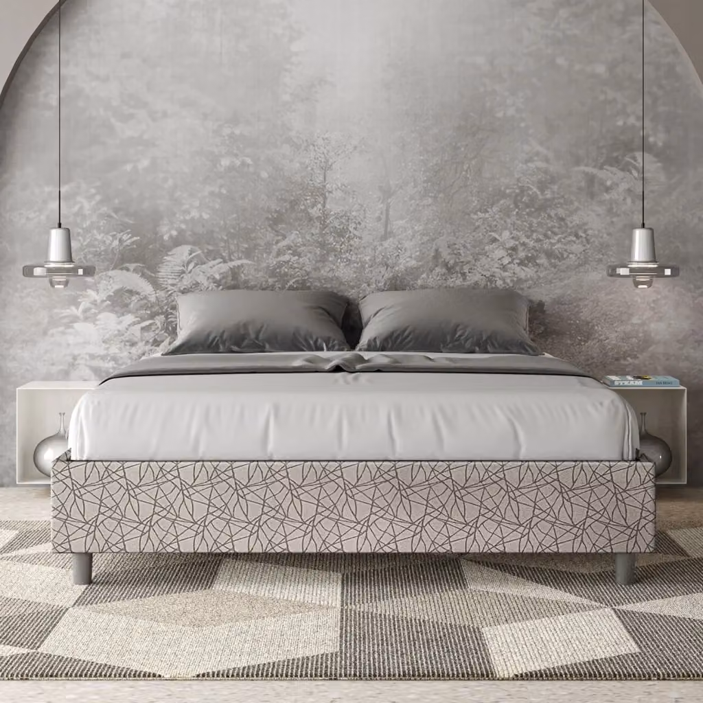 Letto Matrimoniale Era Azelia Grigio con Contenitore e Rete con Alzata Imbottito in Tessuto L: 160 cm, P: 210 cm – 2