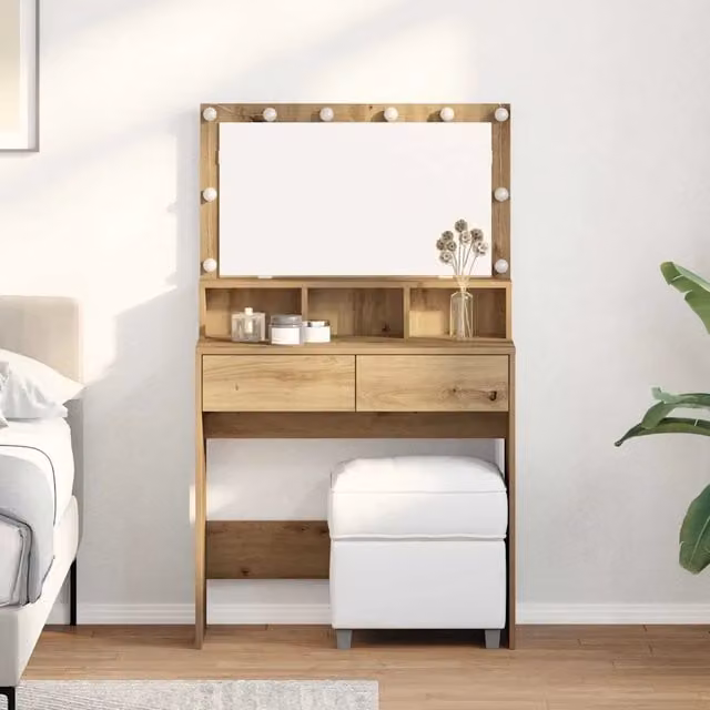 Tavolo da trucco moderno vidaXL in legno color rovere, L: 80 cm, P: 41 cm, H: 134,5 cm