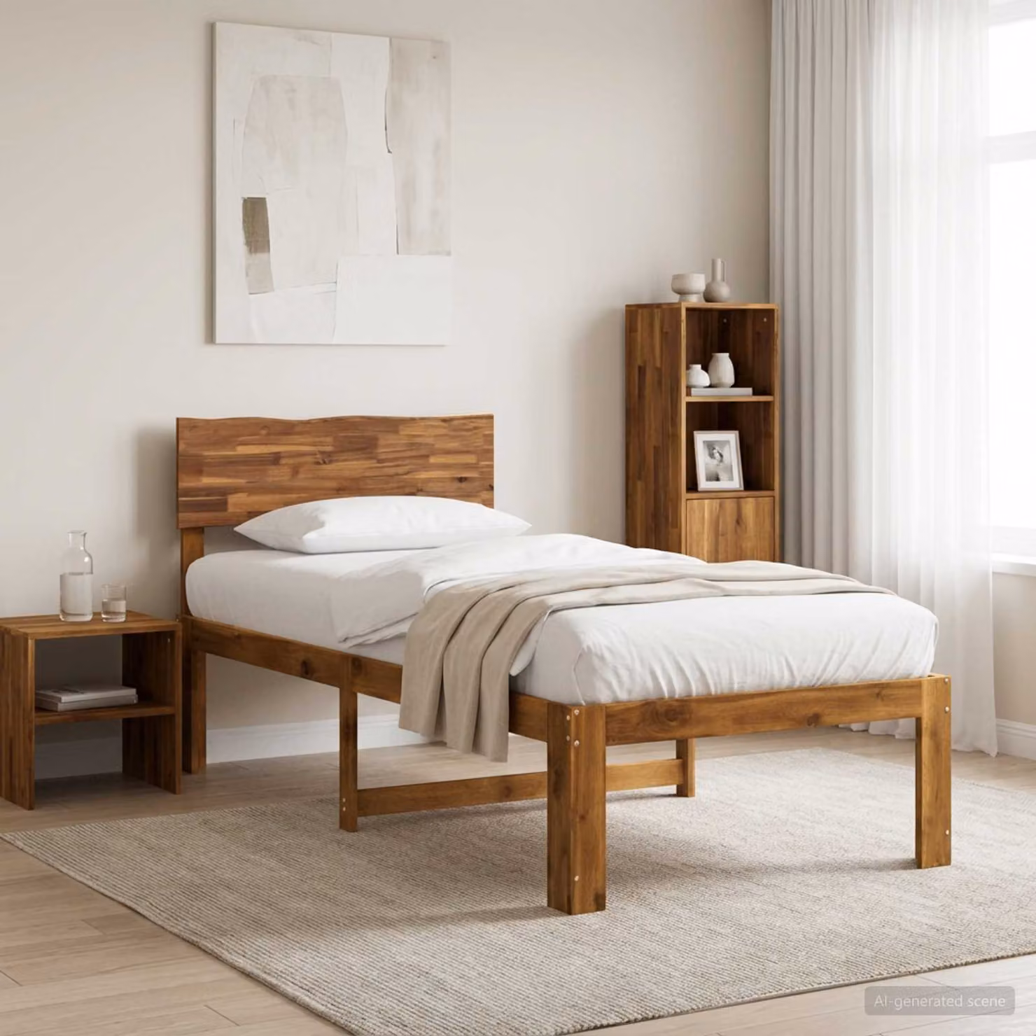 Letto Singolo con Testiera vidaXL ROSTOCK in Legno di Acacia Naturale, L 90 x P 200 cm