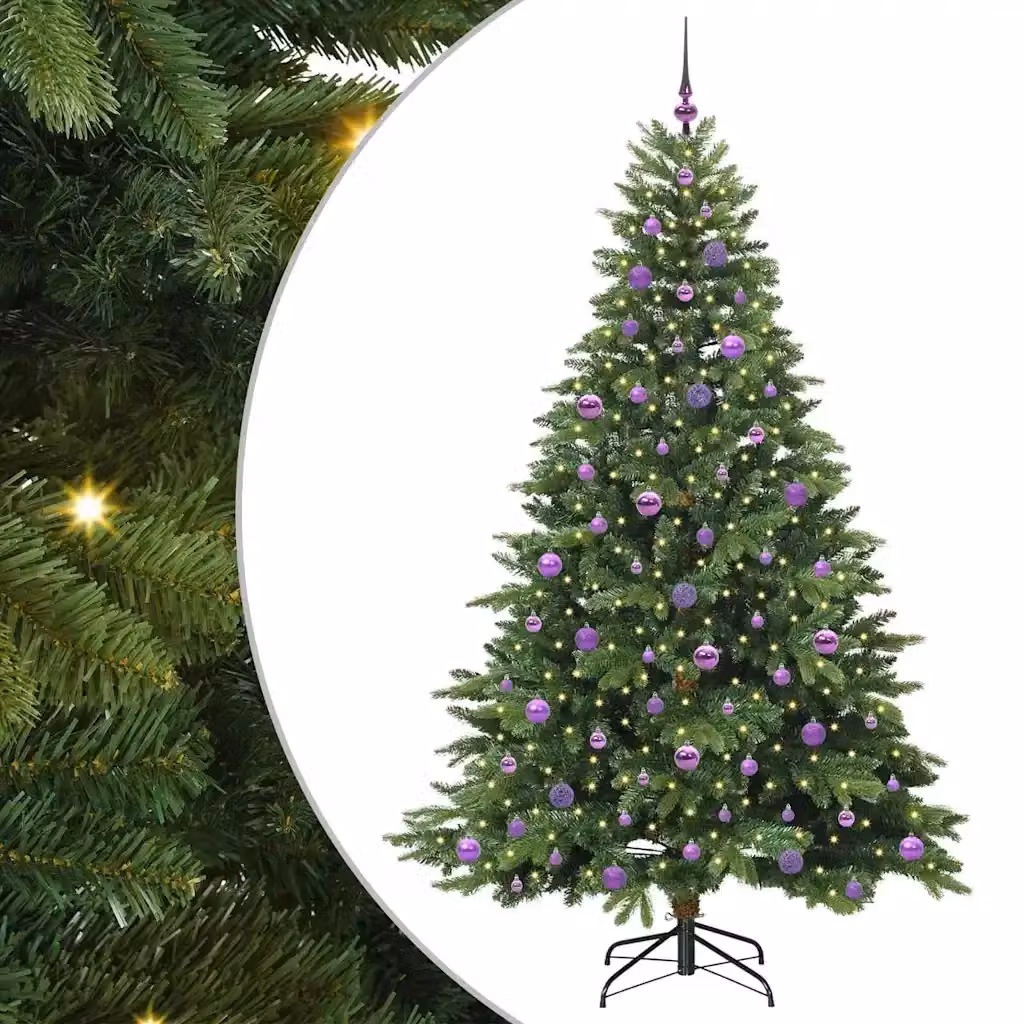 Albero di Natale artificiale moderno vidaXL verde con 300 LED luce bianca calda in PE e PVC, Altezza: 210 cm – 2