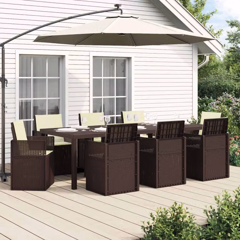 Set da pranzo per giardino e terrazzo vidaXL da 9 pezzi in plastica marrone e beige
