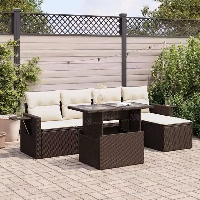 Set Divano da Giardino 6 pz con Cuscini Marrone in Polyrattan 3326464