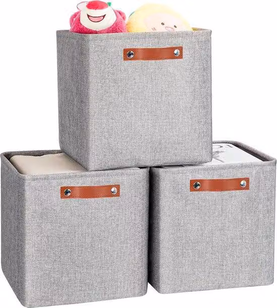 Scatole pieghevoli in tessuto grigio - 30 x 30 x 30 cm - set di 3 - per vestiti, giocattoli, libri - con maniglie - per armadi e scaffali