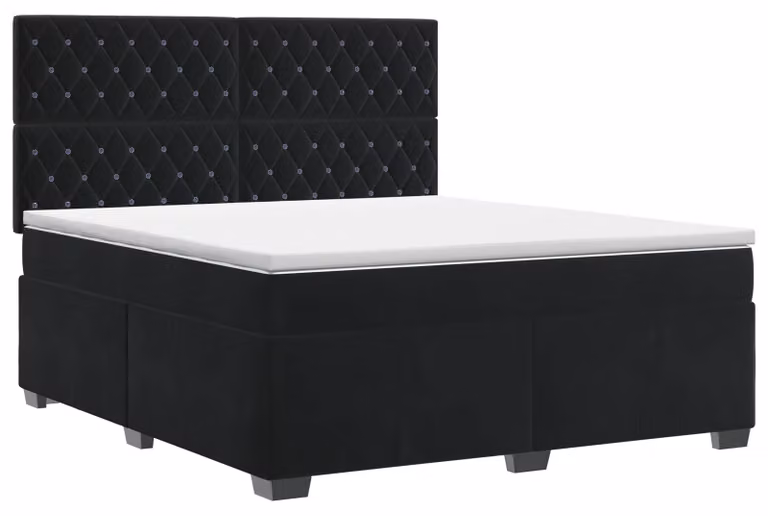 Letto con rete a molle e materasso, colore nero, dimensioni 180 x 200 cm, rivestito in velluto